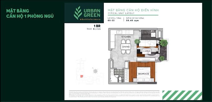 Mặt bằng chi tiết căn hộ 1 phòng ngủ dự án Urban Green