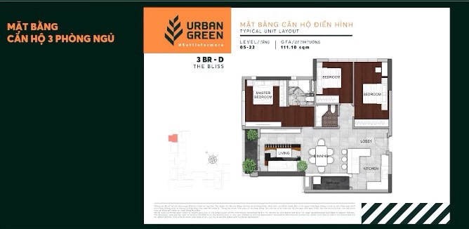Mặt bằng chi tiết căn hộ 3 phòng ngủ dự án Urban Green