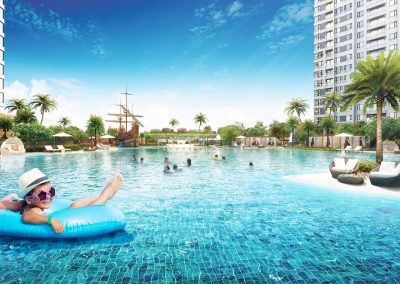 Hồ bơi ngoài trời với khu ghế tắm nắng dành cho cư dân Urban Green